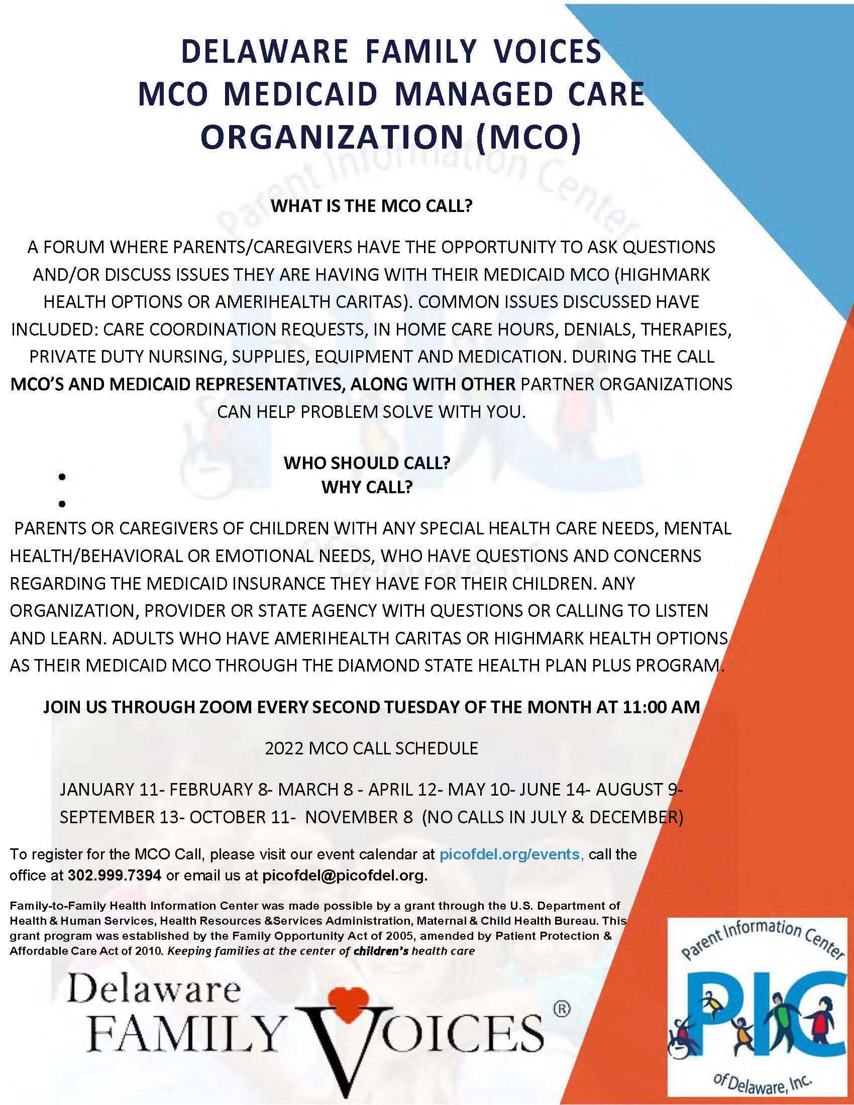 Managed Care Organization (MCO) Call- Now available in Spanish
