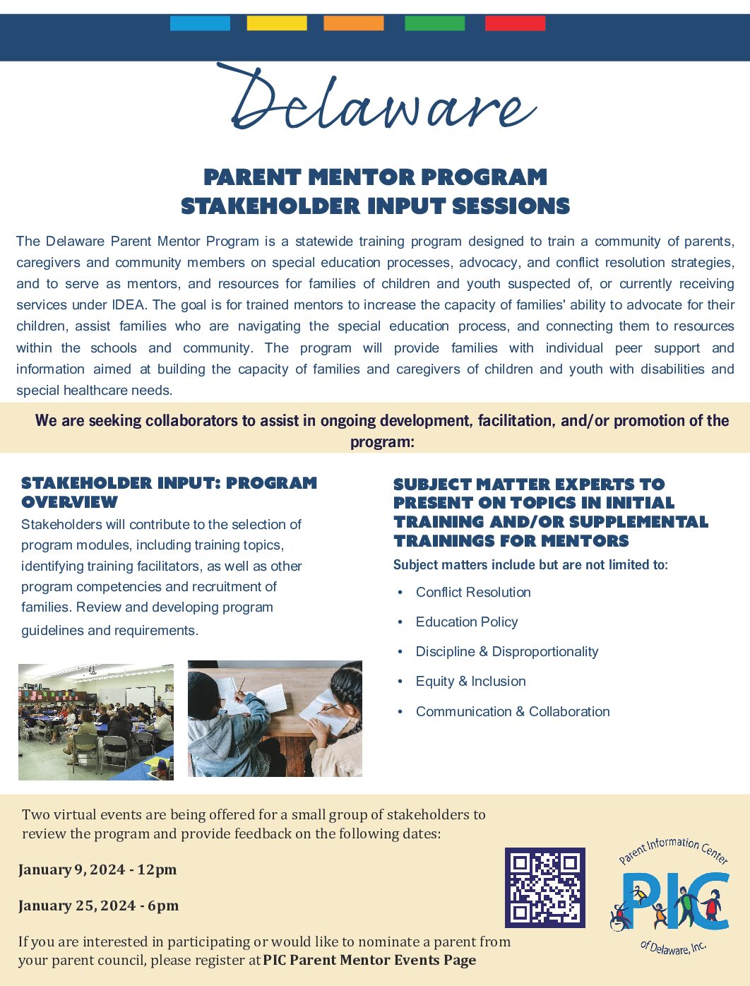 Parent Mentor Program Stakeholder Input Sessions